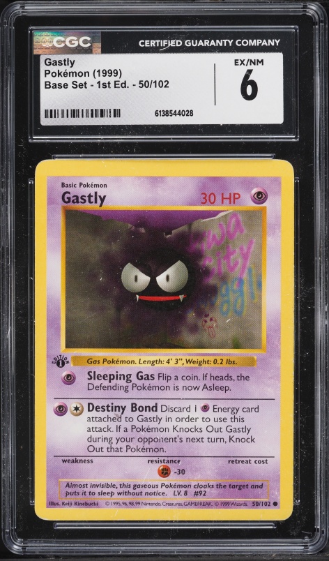 1999 Pokemon Base Set Shadowless 1st Edition Gastly #50 CGC 6 EXMT
