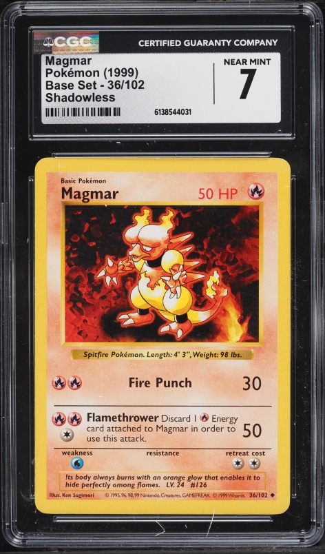 1999 Pokemon Base Set Shadowless Magmar #36 CGC 7 NRMT
