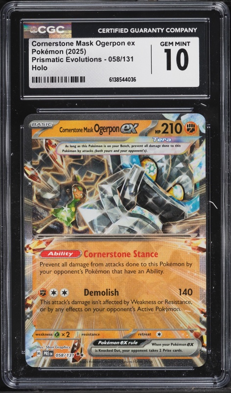 2025 Pokemon SV Prismatic Evolutions Holo Cornerstone Mask Ogerpon ex #58 CGC 10 GEM MINT