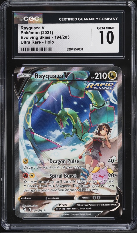 2021 Pokemon Sword & Shield Evolving Skies Alt Art Rayquaza V #194 CGC 10 GEM MINT
