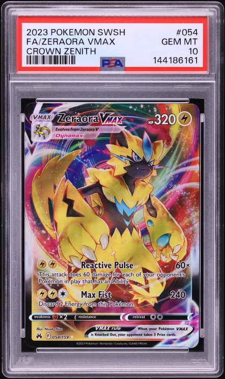 2023 Pokemon Sword & Shield Crown Zenith Full Art Zeraora VMAX #054 PSA 10 GEM MINT