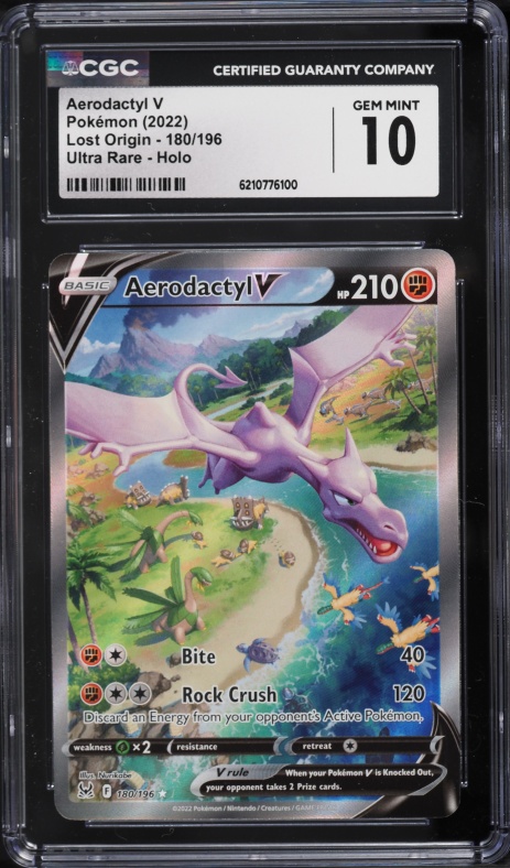 2022 Pokemon Sword & Shield Lost Origin Full Art Aerodactyl V #180 CGC 10 GEM MINT