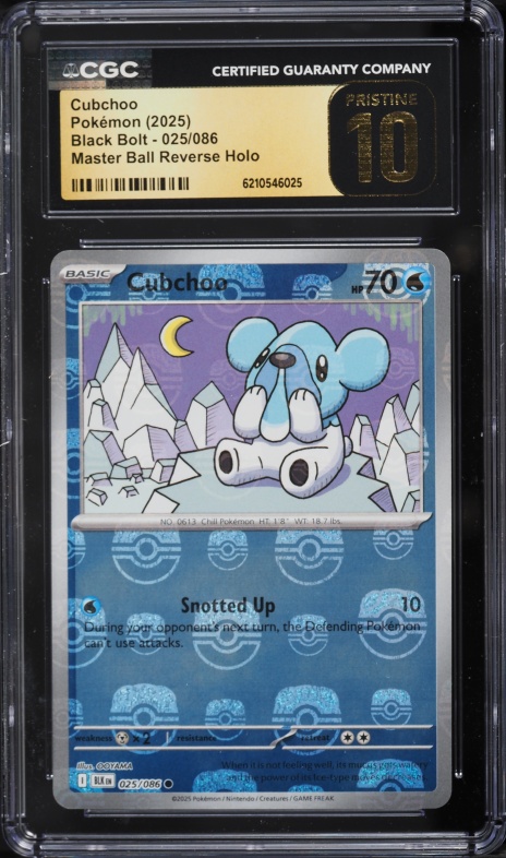 2025 Pokemon Scarlet & Violet Black Bolt Master Ball Reverse Holo Cubchoo #25 CGC 10 PRISTINE