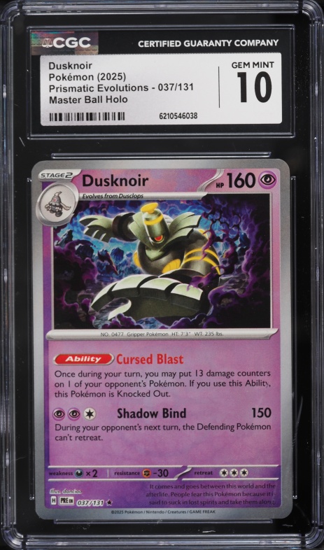2025 Pokemon Scarlet & Violet Prismatic Evolutions Master Ball Holo Dusknoir #37 CGC 10 GEM