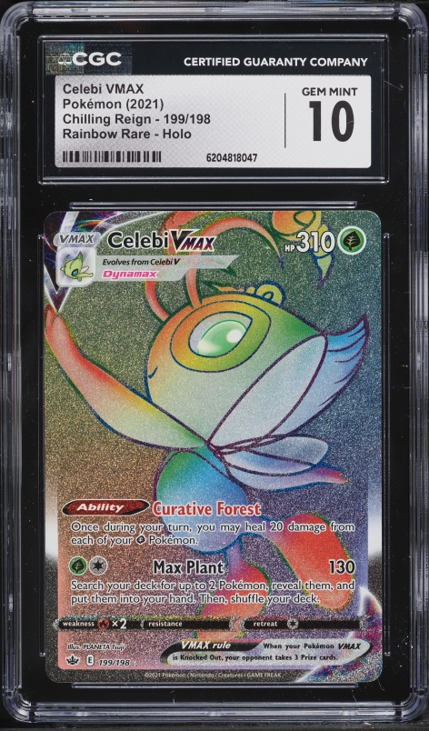 2021 Pokemon Sword & Shield Chilling Reign Rainbow Rare Celebi VMAX #199 CGC 10 GEM MINT