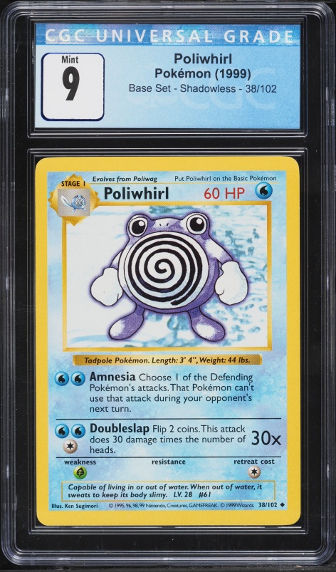 1999 Pokemon Base Set Shadowless Poliwhirl #38 CGC 9 MINT