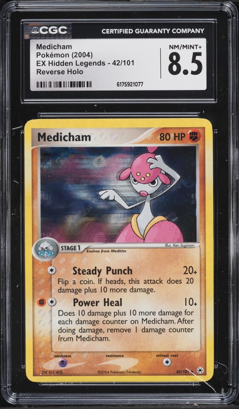 2004 Pokemon EX Hidden Legends Reverse Holo Medicham #42 CGC 8.5 NM-MT+