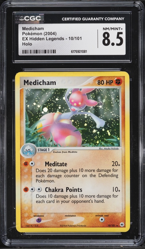 2004 Pokemon EX Hidden Legends Holo Medicham #10 CGC 8.5 NM-MT+