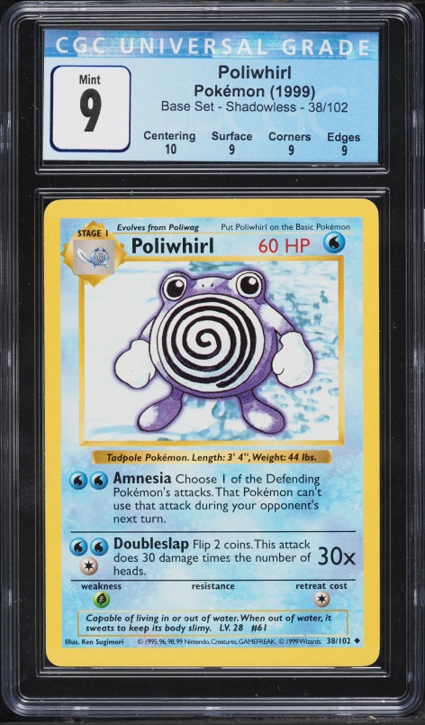 1999 Pokemon Base Set Shadowless Poliwhirl #38 CGC 9 MINT