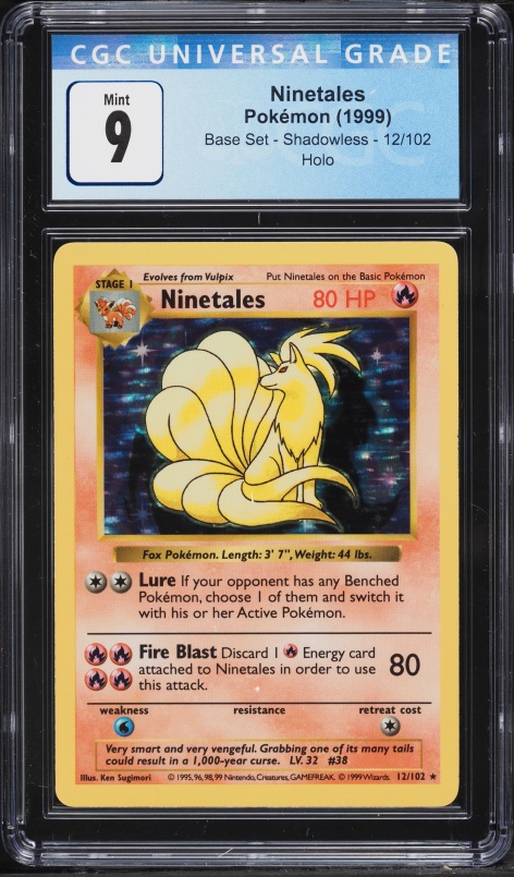 1999 Pokemon Base Set Shadowless Holo Ninetales #12 CGC 9 MINT