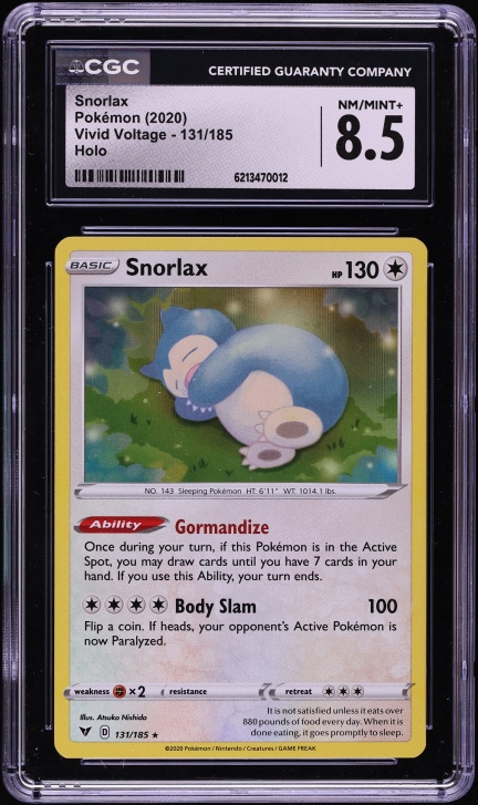 2020 Pokemon Sword & Shield Vivid Voltage Holo Snorlax #131 CGC 8.5 NM-MT+