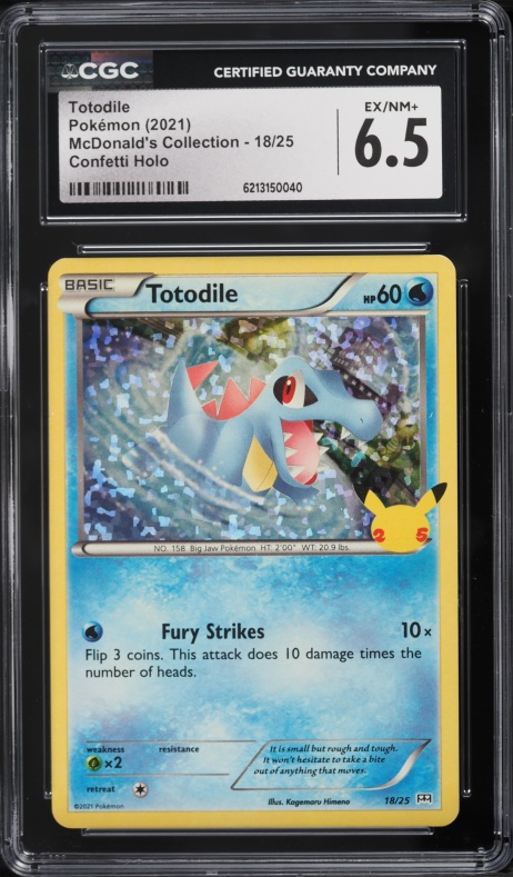 2021 Pokemon Sword & Shield McDonald's Collection Confetti Holo Totodile #18 CGC 6.5 EXMT+