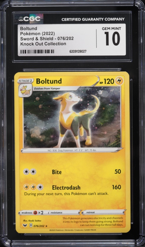 2022 Pokemon Sword & Shield Knock Out Collection Holo Boltund #76 CGC 10 GEM MINT