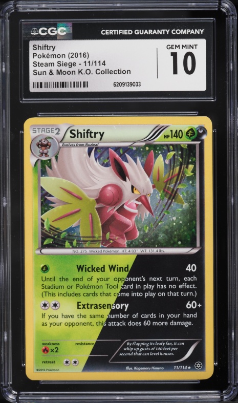 2016 Pokemon Sun & Moon Steam Siege K.O. Collection Shiftry #11 CGC 10 GEM MINT