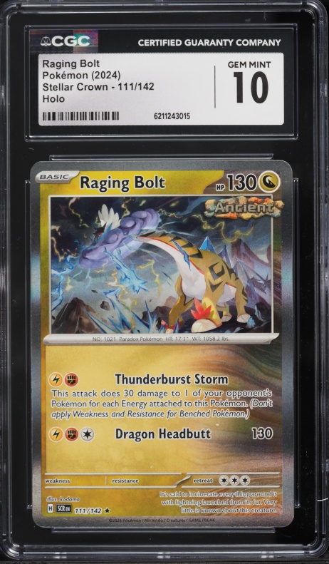 2024 Pokemon Scarlet & Violet Stellar Crown Holo Raging Bolt #111 CGC 10 GEM MINT