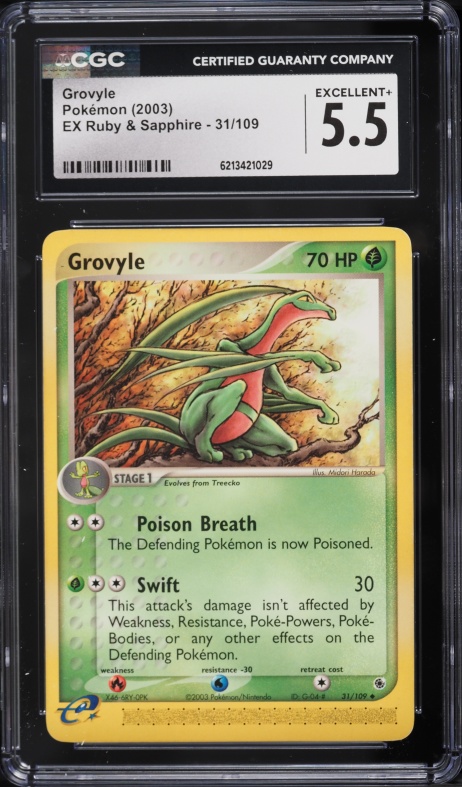 2003 Pokemon EX Ruby & Sapphire Grovyle #31 CGC 5.5 EX+