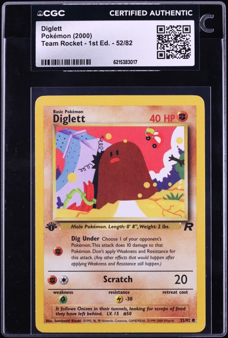 2000 Pokemon Team Rocket 1st Edition Diglett #52 CGC AUTH