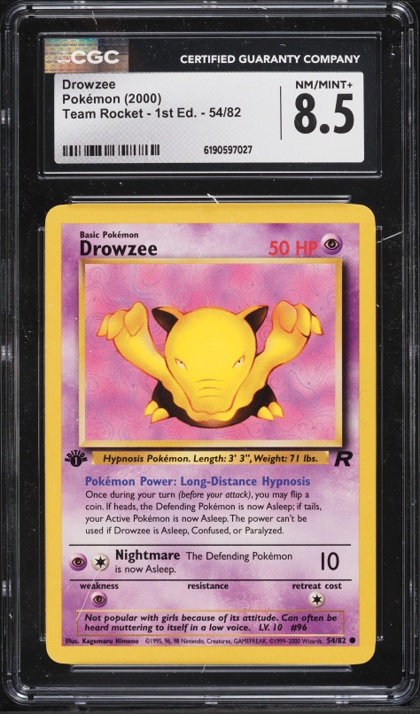 2000 Pokemon Team Rocket 1st Edition Drowzee #54 CGC 8.5 NM-MT+