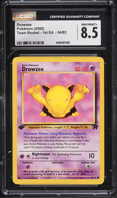 2000 Pokemon Team Rocket 1st Edition Drowzee #54 CGC 8.5 NM-MT+