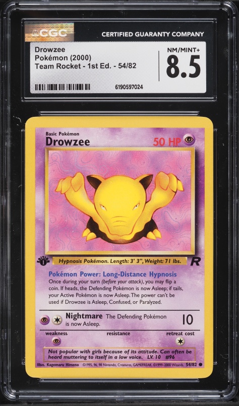 2000 Pokemon Team Rocket 1st Edition Drowzee #54 CGC 8.5 NM-MT+