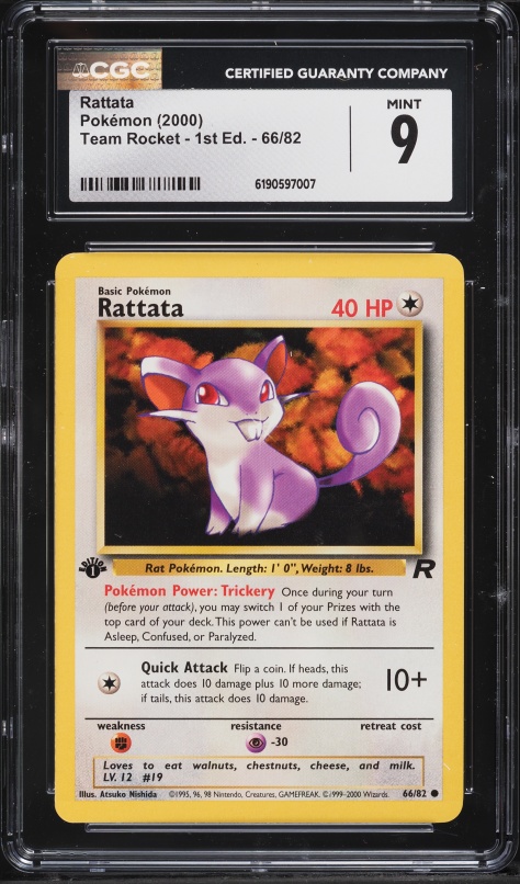 2000 Pokemon Team Rocket 1st Edition Rattata #66 CGC 9 MINT