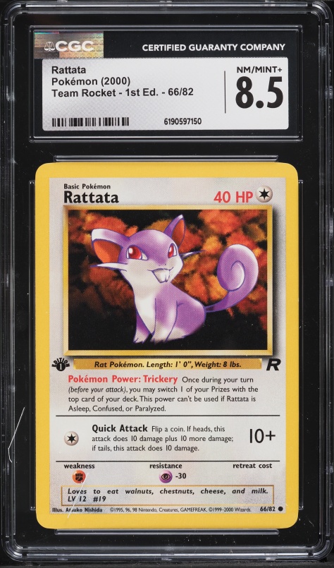2000 Pokemon Team Rocket 1st Edition Rattata #66 CGC 8.5 NM-MT+