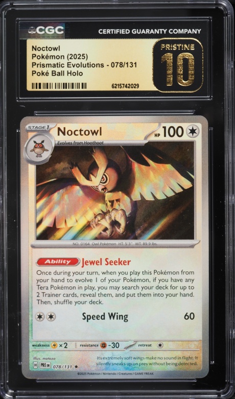 2025 Pokemon Scarlet & Violet Prismatic Evolutions Poke Ball Holo Noctowl #78 CGC 10 PRISTINE