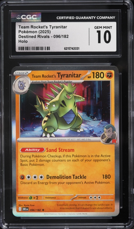2025 Pokemon Scarlet & Violet Destined Rivals Holo Team Rocket's Tyranitar #96 CGC 10 GEM MINT