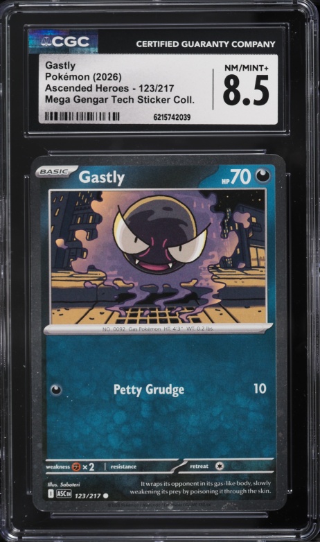 2026 Pokemon Mega Evolution Ascended Heroes Tech Sticker Gastly #123 CGC 8.5 NM-MT+