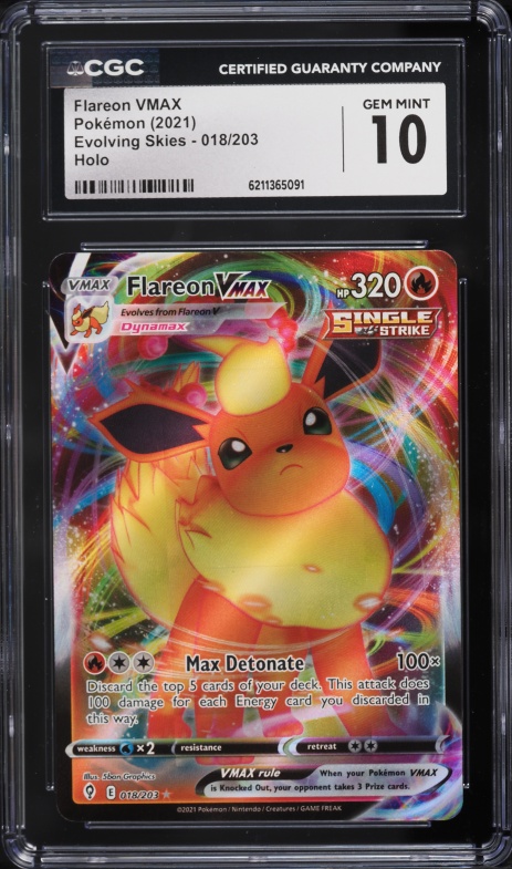 2021 Pokemon Sword & Shield Evolving Skies Alt Art Flareon VMAX #18 CGC 10 GEM MINT