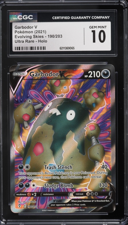 2021 Pokemon Sword & Shield Evolving Skies Full Art Garbodor V #190 CGC 10 GEM MINT