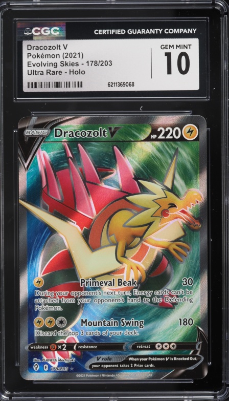 2021 Pokemon Sword & Shield Evolving Skies Full Art Dracozolt V #178 CGC 10 GEM MINT