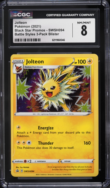 2021 Pokemon Sword & Shield Black Star Promo Battle Styles Jolteon #SWSH094 CGC 8 NM-MT