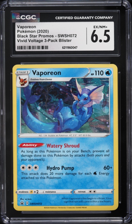 2020 Pokemon Sword & Shield Promo Vivid Voltage Blister Holo Vaporeon #SWSH072 CGC 6.5 EXMT+