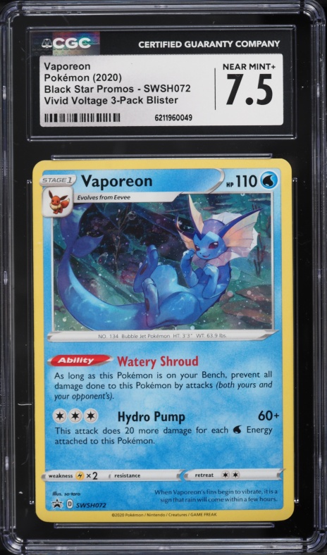 2020 Pokemon Sword & Shield Promo Vivid Voltage Blister Holo Vaporeon #SWSH072 CGC 7.5 NRMT+