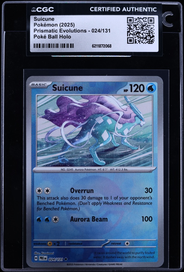 2025 Pokemon Scarlet & Violet Prismatic Evolutions Poke Ball Holo Suicune #24 CGC AUTH