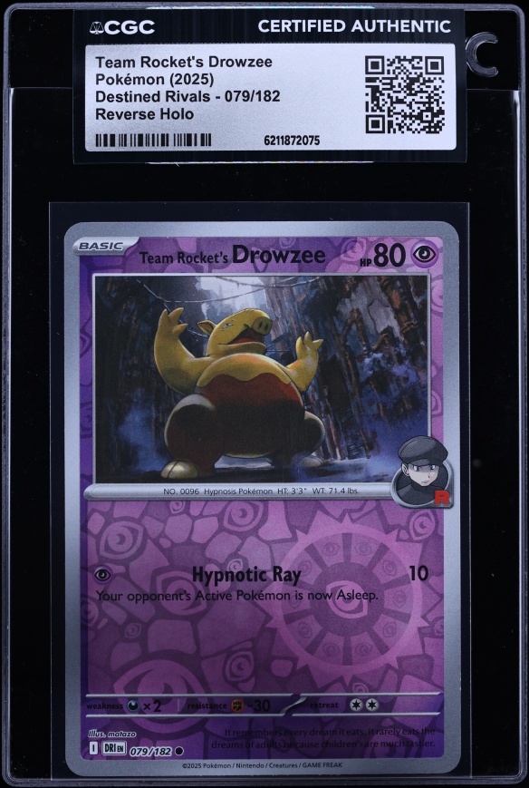 2025 Pokemon SV Destined Rivals Reverse Holo Team Rocket's Drowzee #079 CGC AUTH