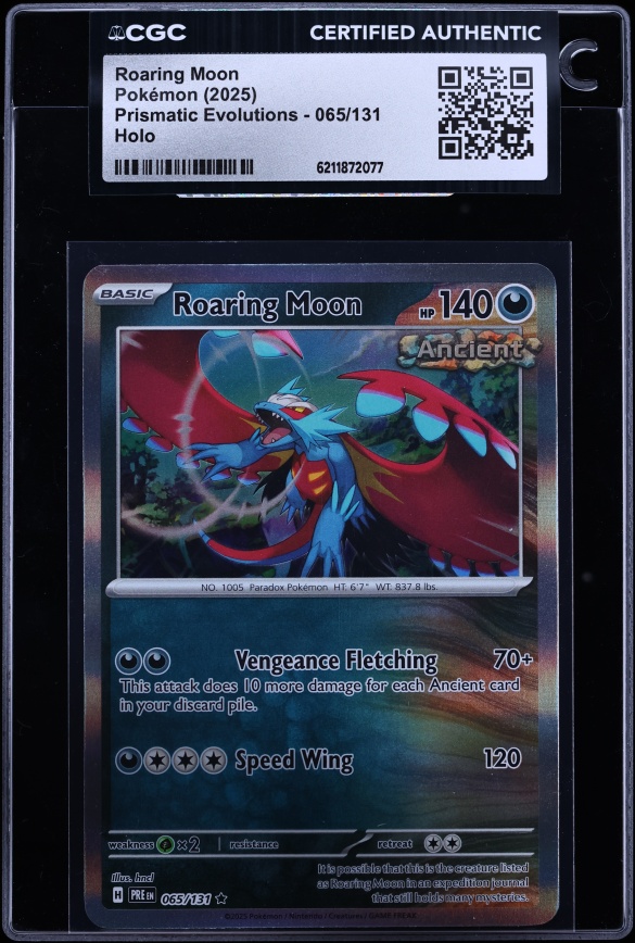2025 Pokemon Scarlet & Violet Prismatic Evolutions Holo Roaring Moon #65 CGC AUTH