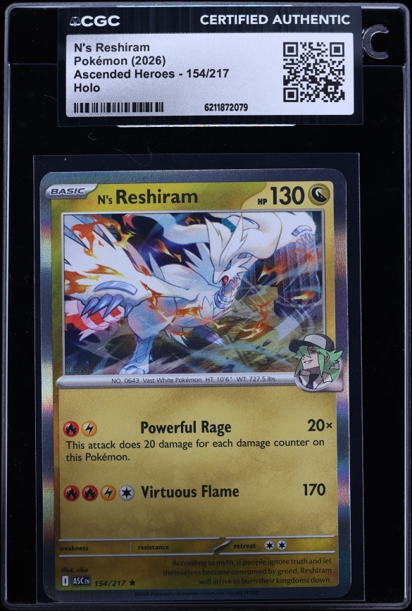 2026 Pokemon Mega Evolution Ascended Heroes Holo N's Reshiram #154 CGC AUTH