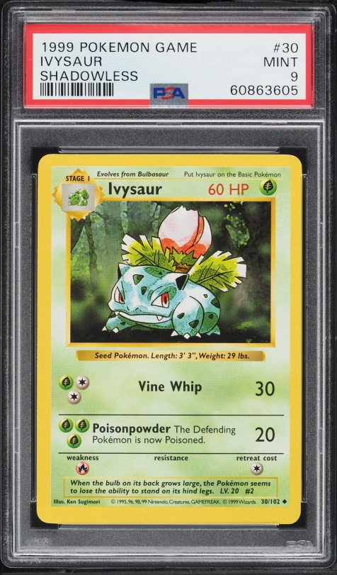 1999 Pokemon Base Set Shadowless Ivysaur #30 PSA 9 MINT