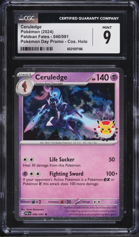 2024 Pokemon Scarlet & Violet Paldean Fates Day Promo Cosmos Holo Ceruledge #40 CGC 9 MINT