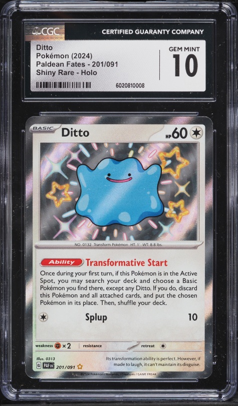 2024 Pokemon Scarlet & Violet Paldean Fates Shiny Rare Ditto #201 CGC 10 GEM MINT