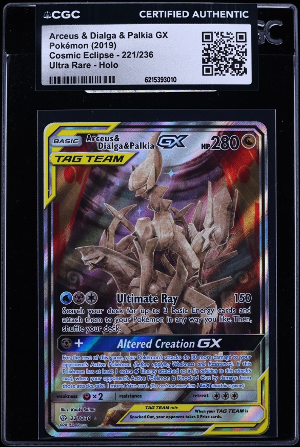 2019 Pokemon Sun & Moon Cosmic Eclipse Full Art Arceus Dialga Palkia GX #221 CGC AUTH