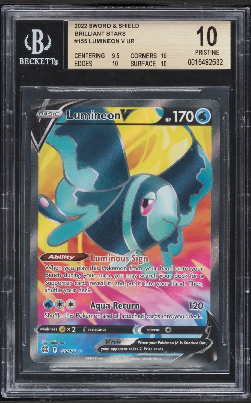 2022 Pokemon Sword & Shield Brilliant Stars Full Art Lumineon V #155 BGS 10 PRISTINE