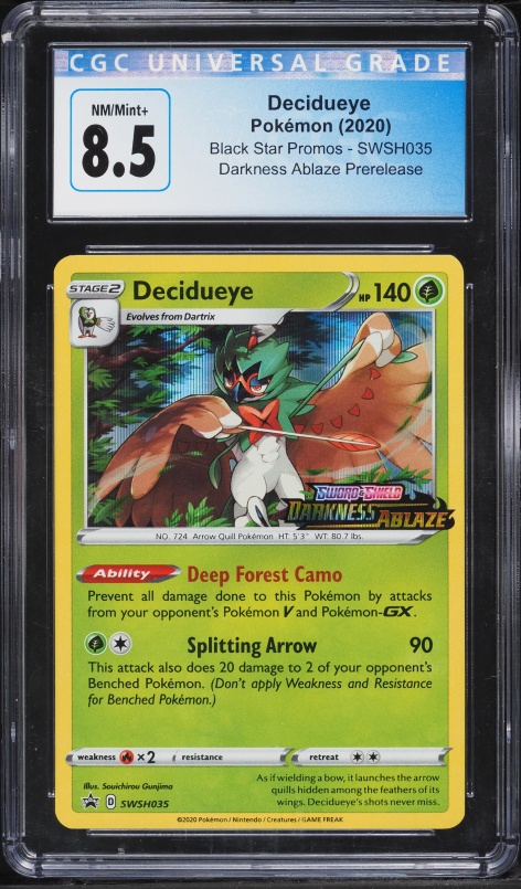 2020 Pokemon SWSH Black Star Promo Darkness Ablaze Prerelease Decidueye #SWSH035 CGC 8.5 NM-MT+