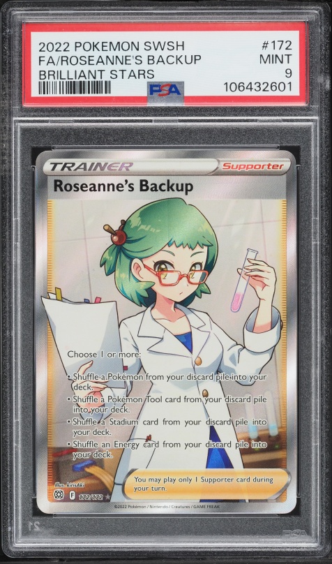 2022 Pokemon Sword & Shield Brilliant Stars Full Art Roseanne's Backup #172 PSA 9 MINT