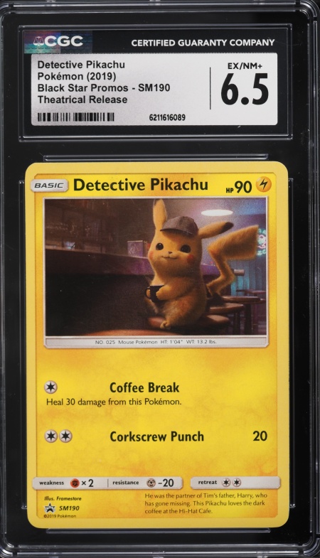 2019 Pokemon Sun & Moon Promo Theatrical Release Detective Pikachu #SM190 CGC 6.5 EXMT+