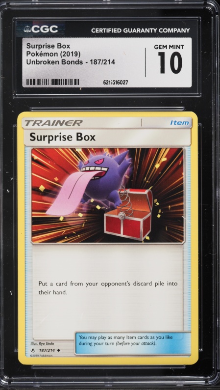2019 Pokemon Sun & Moon Unbroken Bonds Surprise Box #187 CGC 10 GEM MINT