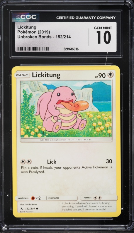 2019 Pokemon Sun & Moon Unbroken Bonds Lickitung #152 CGC 10 GEM MINT