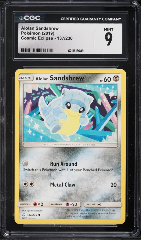 2019 Pokemon Cosmic Eclipse Alolan Sandshrew #137 CGC 9 MINT